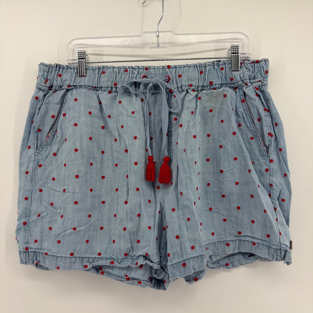 Matilda Jane Womens Large Blue Polka Dot Shorts Tassel Drawstring Lyocell Casual